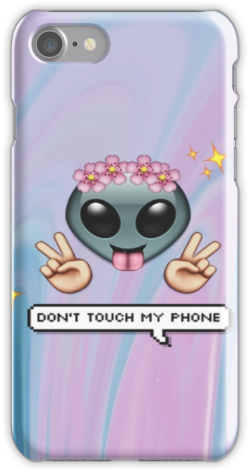 "alien Emoji In Flower Crown" Iphone Cases & Skins - Dont Touch My Phone Clipart (500x667), Png Download