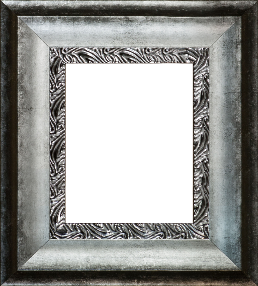Distressed Ornate Silver Custom Stacked Frame - Picture Frame Clipart (904x1000), Png Download
