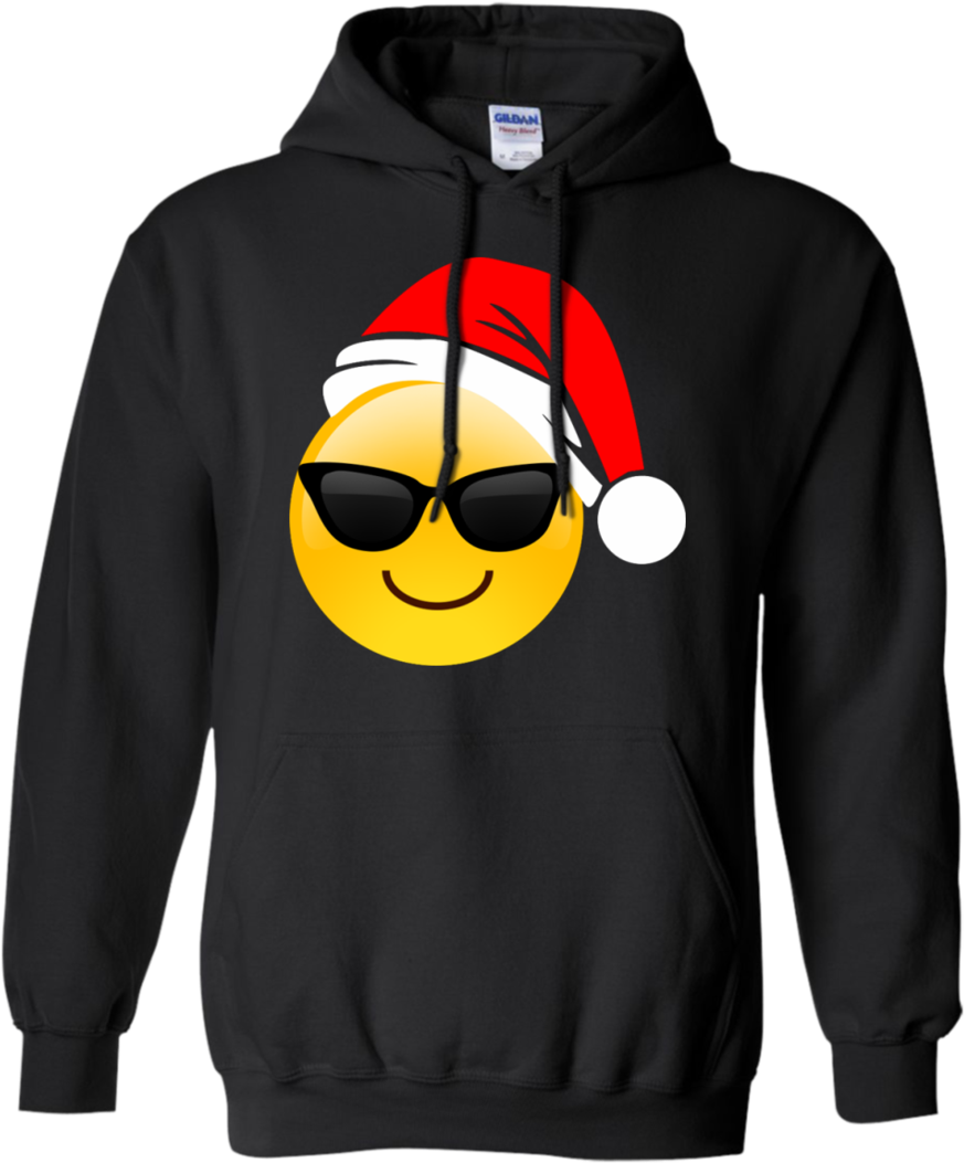 Emoji Christmas Shirt Cool Sunglasses Santa Hat Family Clipart (873x1053), Png Download