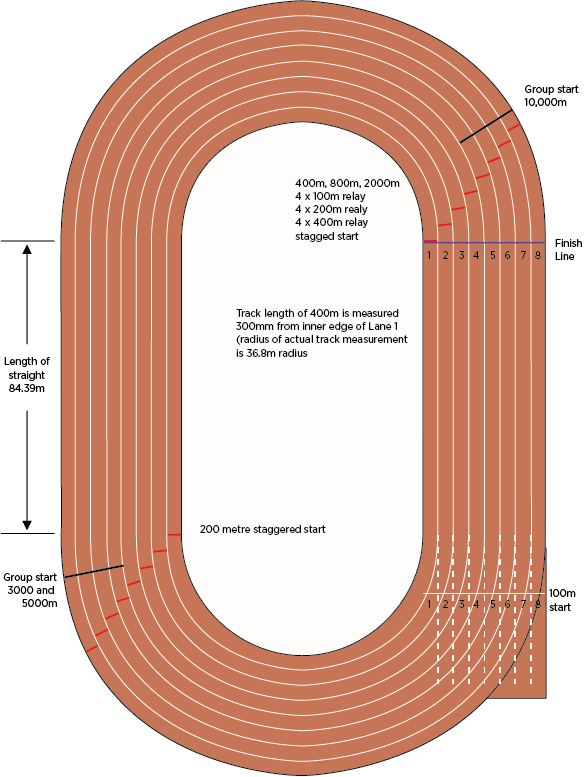 Dimensions For Athletics Track Events - Running Track Fifa Dimension Clipart (586x777), Png Download