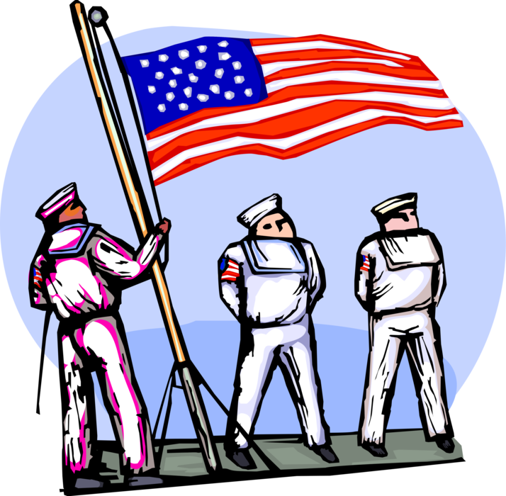 Vector Illustration Of American Naval Sailors Raise - Cartoon Clipart (714x700), Png Download