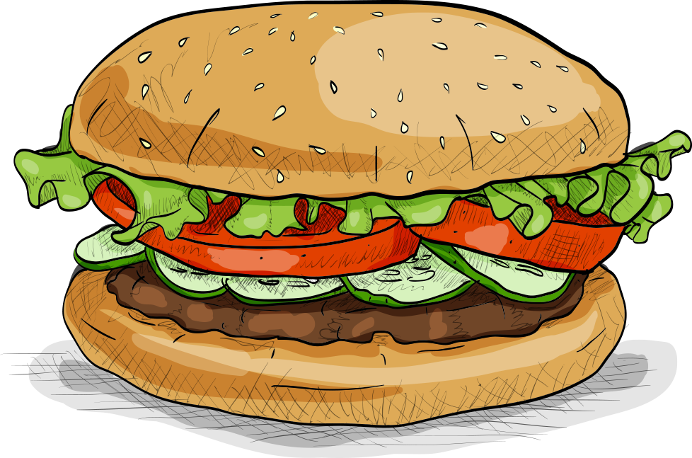 Graphic Royalty Free Download Hamburger Fast Food Veggie - Burger Color Clipart (978x647), Png Download