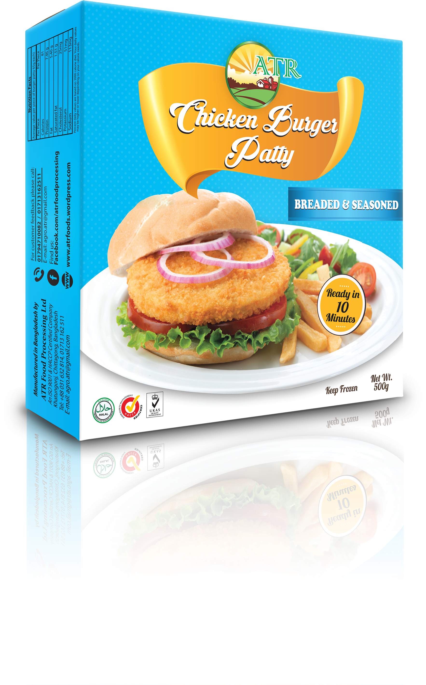 Chicken Burger Patty 3d Box With Reflect - Bun Clipart (1891x3444), Png Download