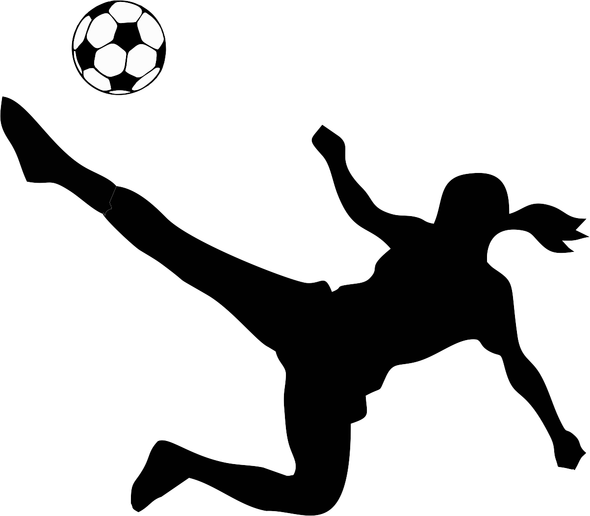 Footballer Clipart School Football - Girl Kicking Soccer Ball Silhouette - Png Download (1203x1053), Png Download