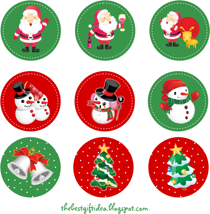 Santa Claus Reindeer Cupcake Topper - Free Printable Christmas Sticker Clipart (764x754), Png Download