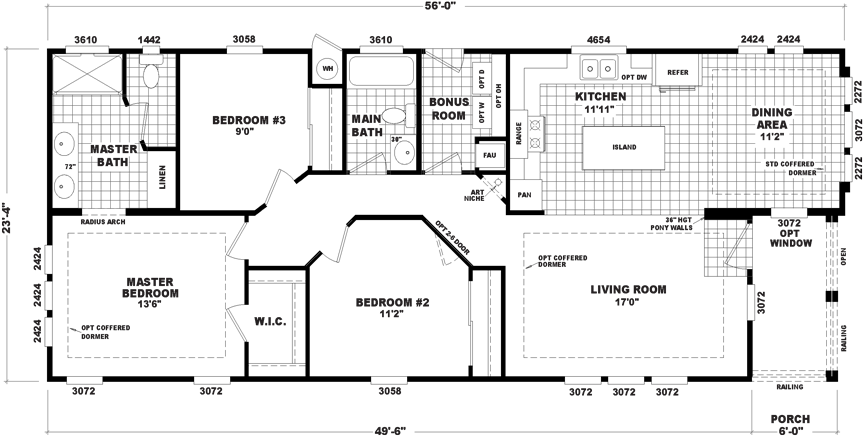 The Marigold Model Has 3 Beds And 2 Baths - Technical Drawing Clipart (880x450), Png Download
