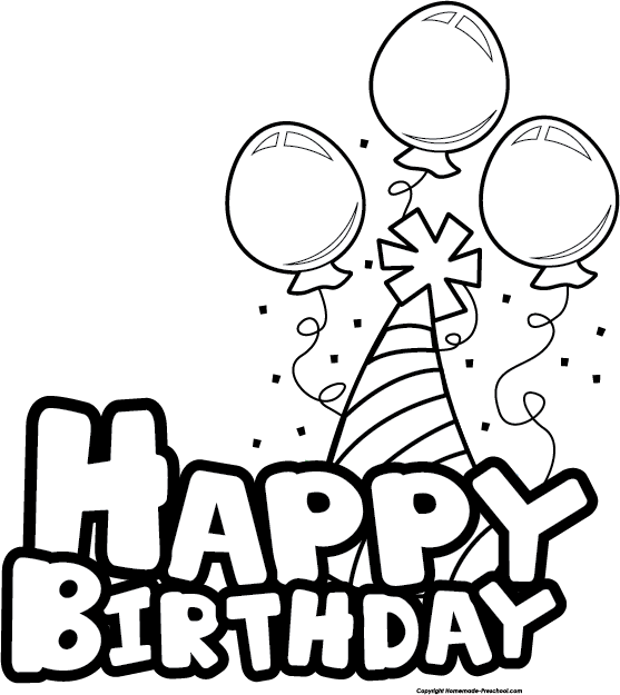Free Happy Birthday Clipart Jpg Transparent - Happy Birthday Black And White Balloons - Png Download (557x625), Png Download