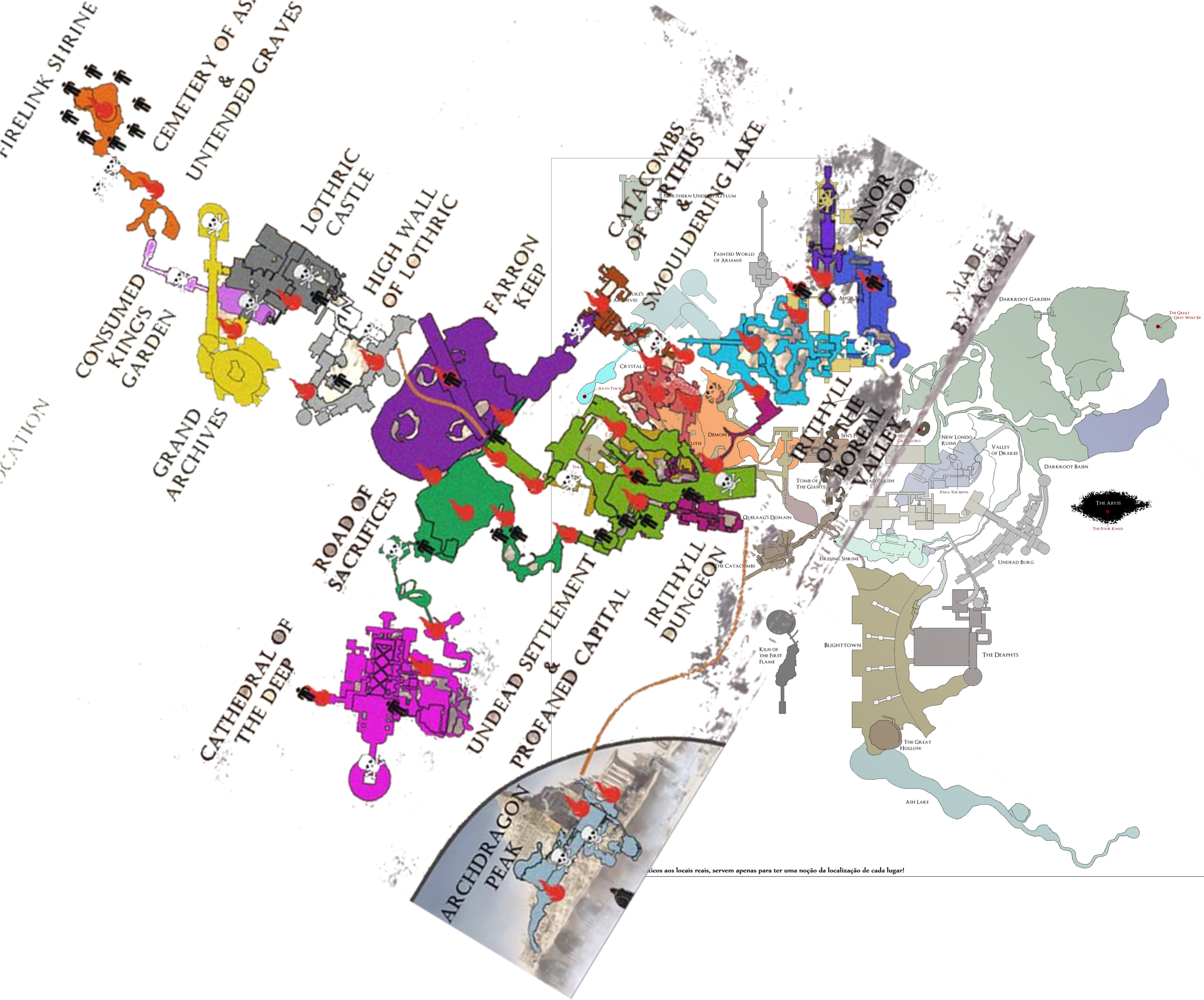 Dark Souls World Map Clipart (3377x2882), Png Download