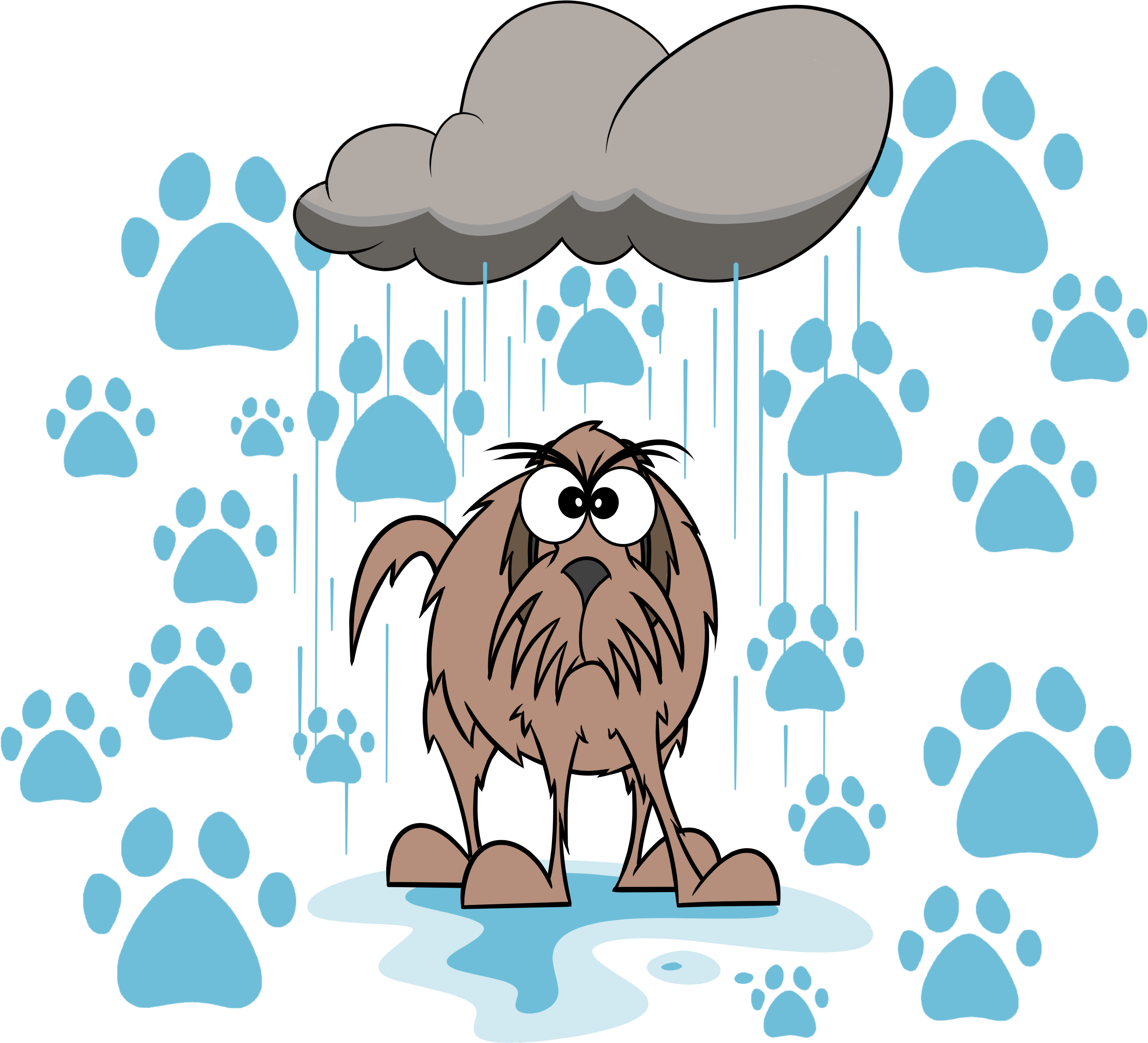 Art Funny Wet Dog Paw Print T Shirt - Wet Dog Cartoon Clipart (4500x5400), Png Download