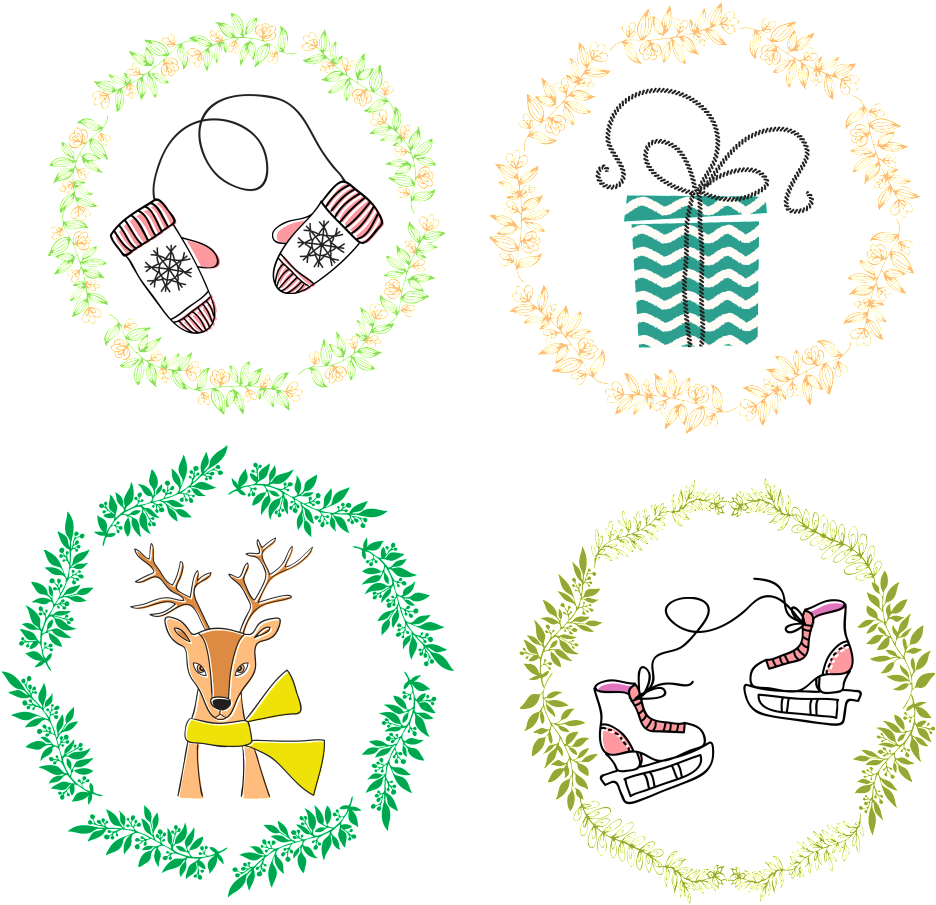 Hand Drawn Cartoon Christmas Ring Cute Decoration Clipart (1024x1024), Png Download
