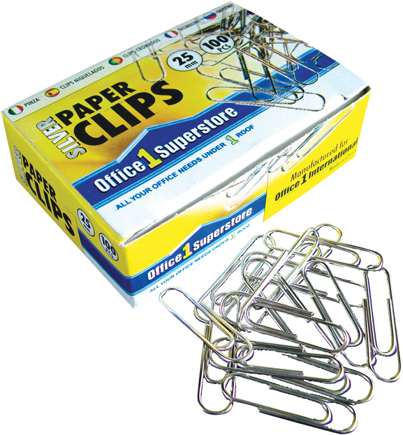 O1s Silver Paper Clips 25mm, 100pcs/paper Box - Png Download (577x624), Png Download