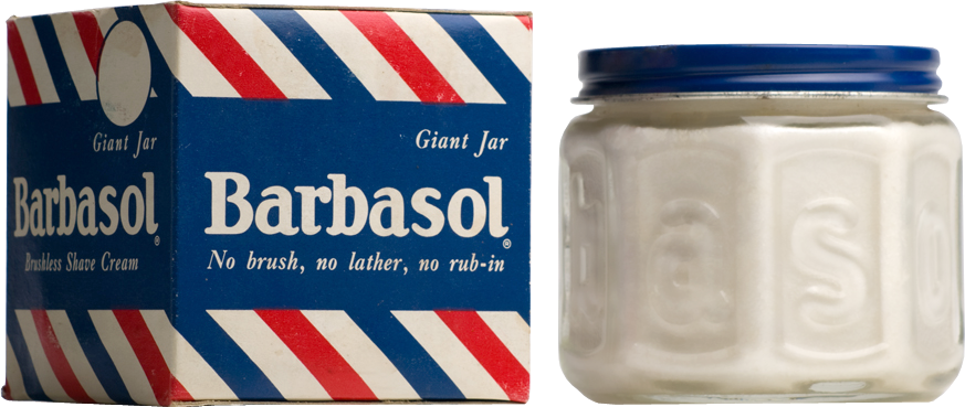 Barbasol Packaging And Jar From The Early Years - Barbasol Clipart (873x369), Png Download