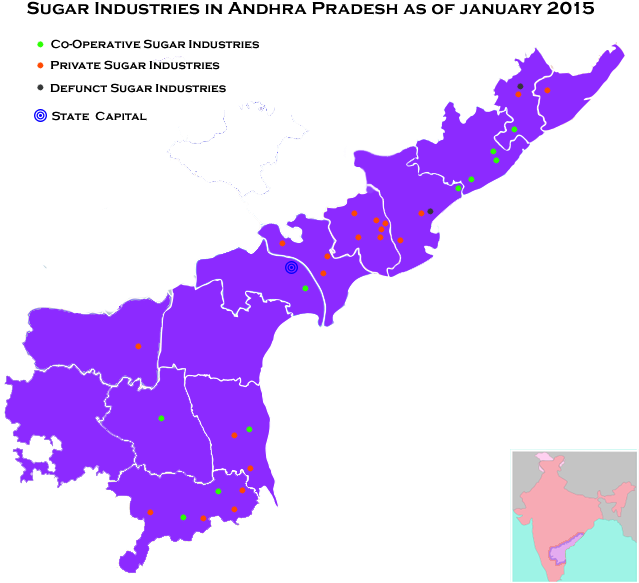Map Of Sugar Industries In Andhra Pradesh - Major Industries In Andhra Pradesh Clipart (643x599), Png Download
