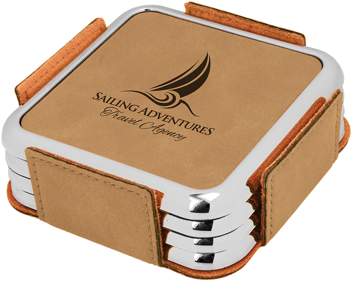 Light Brown Coaster Set With Custom Laser Engraving - Leather Corporate Gift Items Clipart (1280x1280), Png Download
