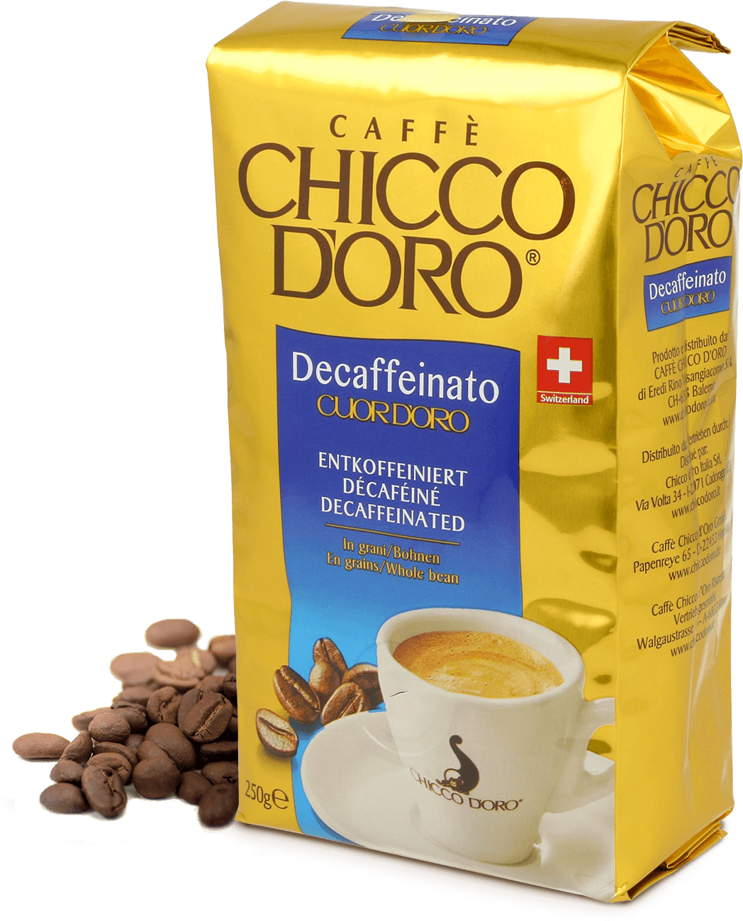 Chicco Doro Decaffeinated 250g Single Whole Bean Chicco, - Chicco D Oro Coffee Clipart (1049x1305), Png Download