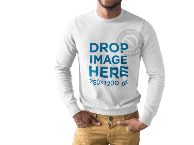 Black Man Wearing A Long Sleeve Tee Mockup While Standing - Shirt Clipart (640x480), Png Download