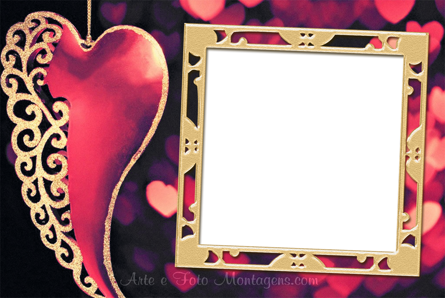 Coracao Moldura Dourado - Hearts Of Love Photography Clipart (898x602), Png Download