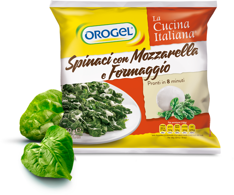 Spinach With Mozzarella And Cheese - Orogel Clipart (810x674), Png Download