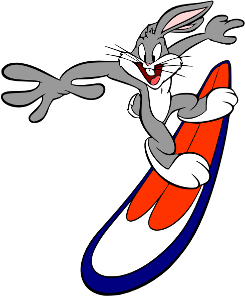 Bugs Bunny Is Hanging Ten Without His Gloves On - Bugs Bunny Surfing Clipart (552x616), Png Download