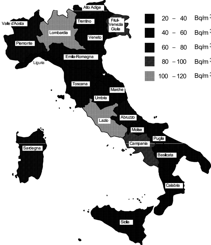 Map Of Average Annual Radon Concentration In All The - Map And Flag Of Italy Clipart (850x985), Png Download