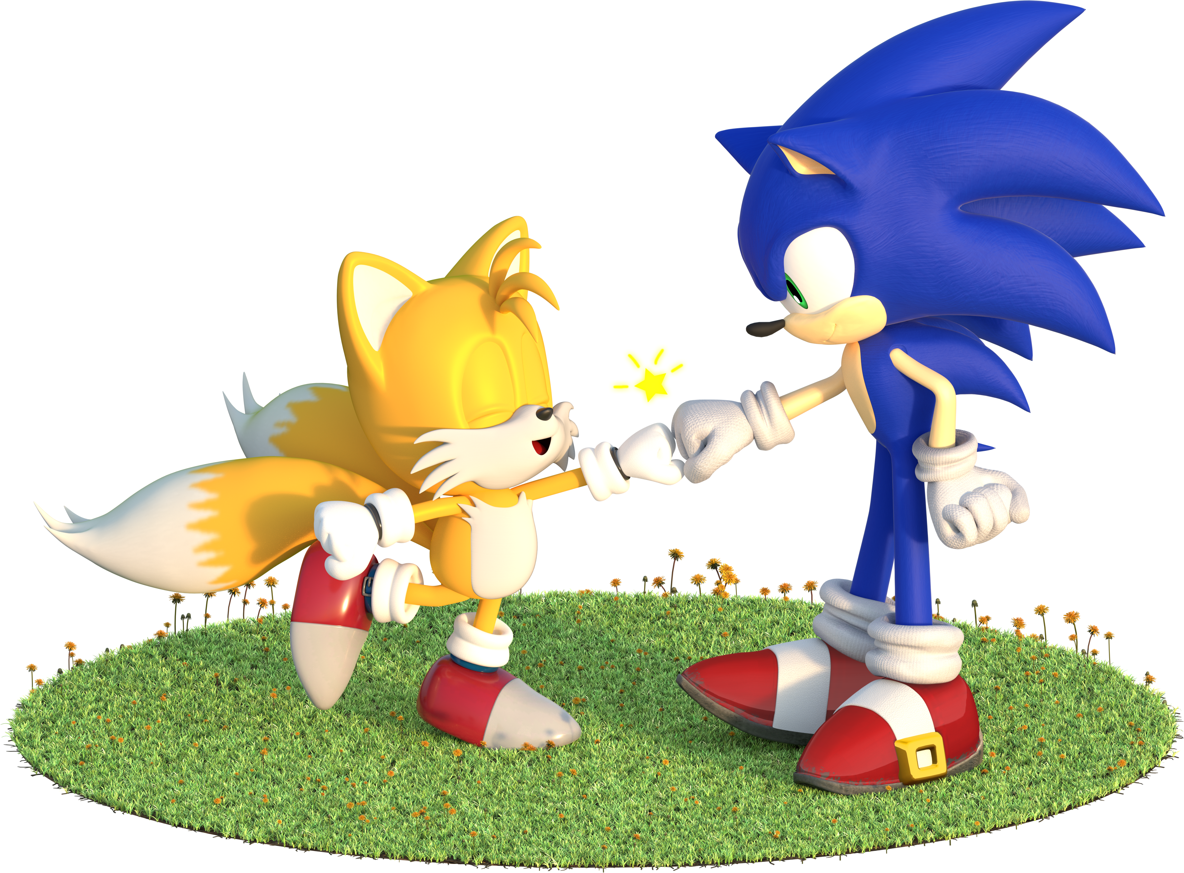 Here's A Cute Fist Bump Between Sonic And Classic Tails - Sonic And Classic Tails Clipart (3806x2805), Png Download