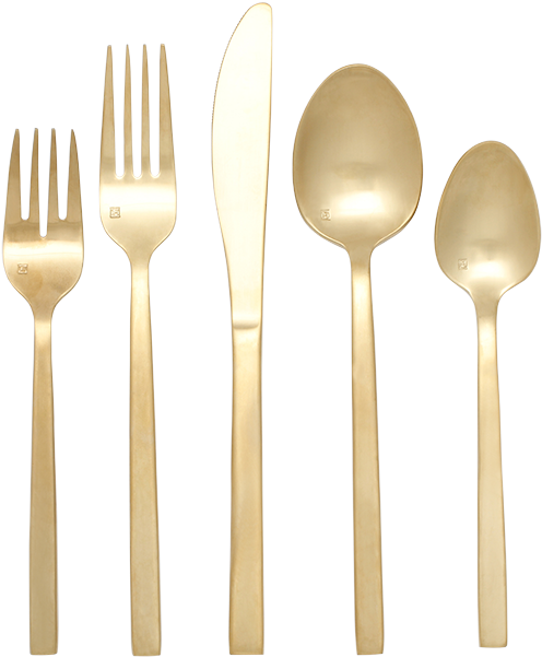 Rental, Flatware, Stainless, Dinner Fork, Dinner Knife, - Gold Fork And Knife Png Clipart (980x980), Png Download