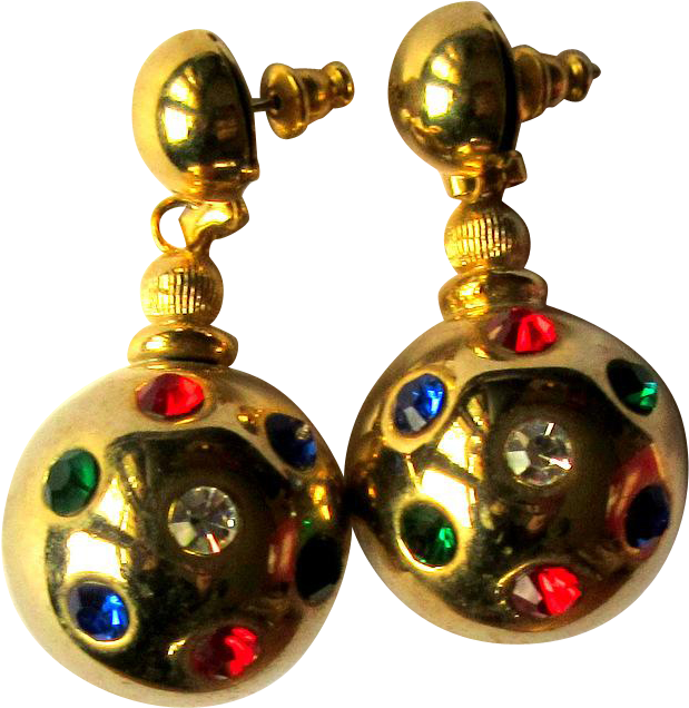 Vintage Rhinestone Earrings, 60's Disco Balls Clipart (619x636), Png Download