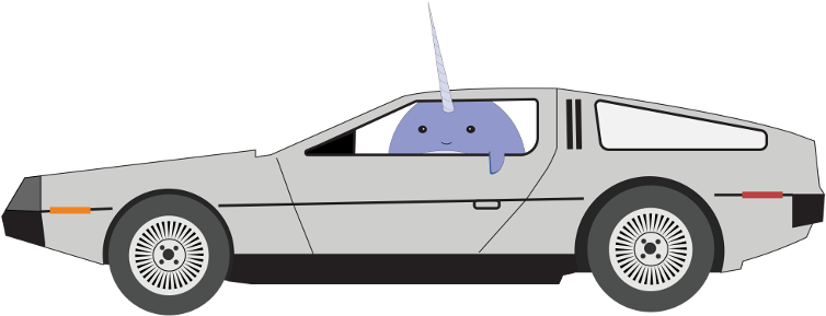 Nellie The Narwhal In The Back To The Future Delorean - Delorean Dmc-12 Clipart (800x403), Png Download