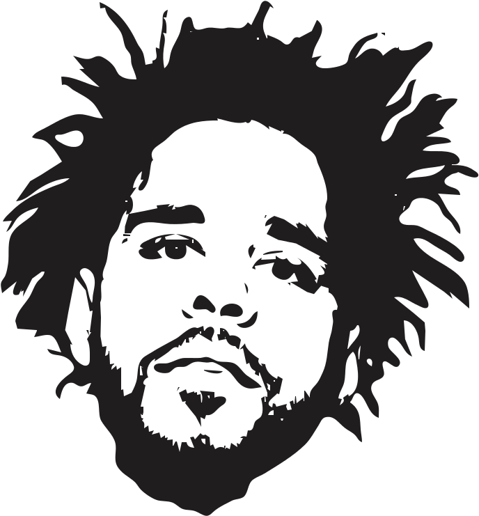 J Cole Black And White Stencil , Png Download - J Cole Art Clipart (688x741), Png Download