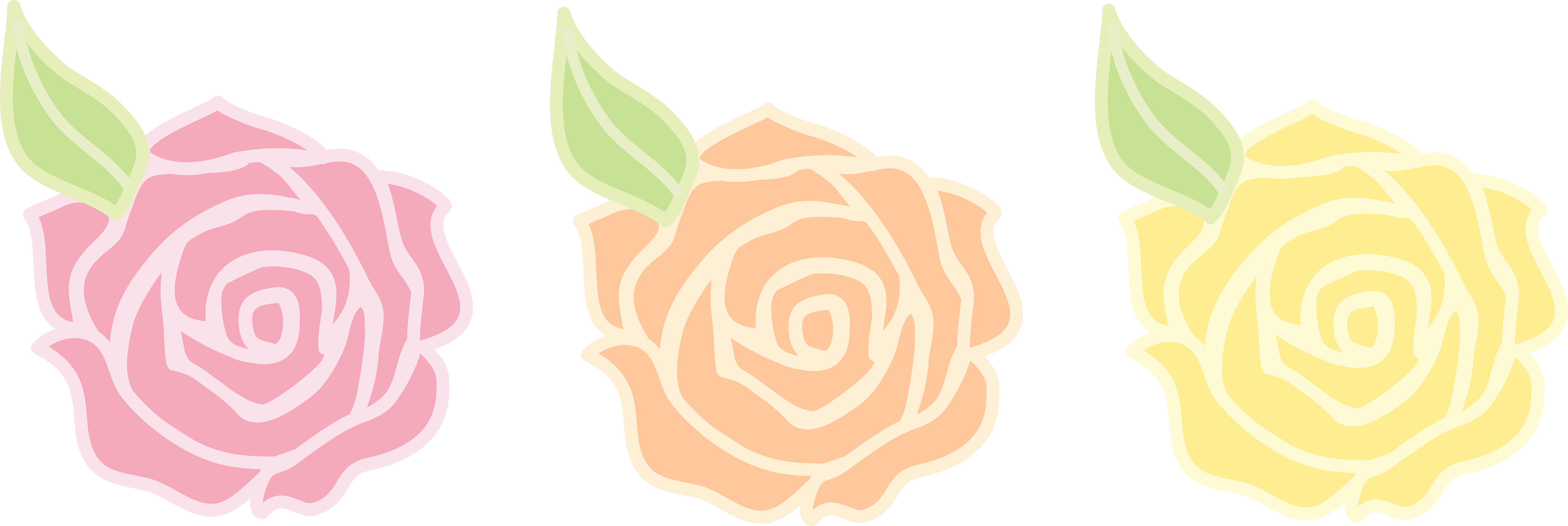 Pink Orange And Yellow Roses - Pastel Color Flower Cartoon Clipart (7623x2555), Png Download