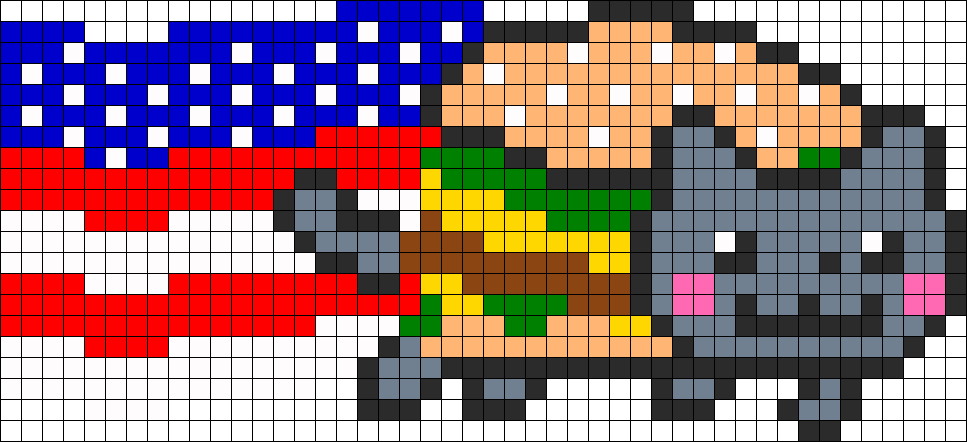 American Nyan Cat Perler Bead Pattern / Bead Sprite - Pixel Art Nyan Cat Clipart (967x442), Png Download