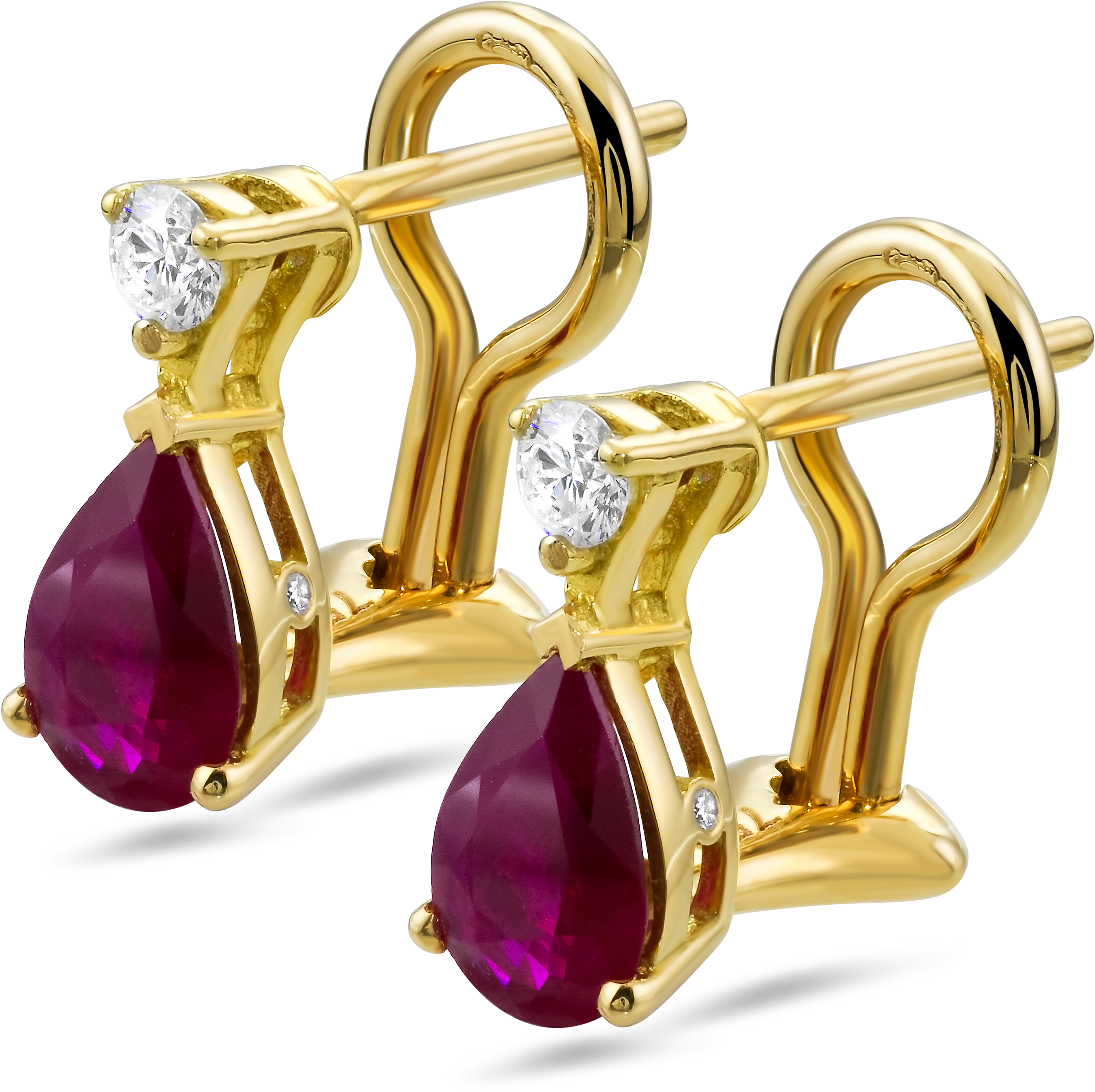 18k Yellow Gold Diamond Earrings With Rubies - Gold Diamond Earrings Clipart (2967x2967), Png Download