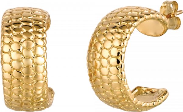18kt Yellow Gold Snake Skin Hoop Earring - Png Gold Earrings Collection Clipart (600x600), Png Download
