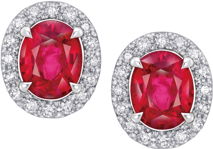 Oval Shaped Ruby And Diamond Earrings - Diamond And Ruby Earring In Png Clipart (640x640), Png Download