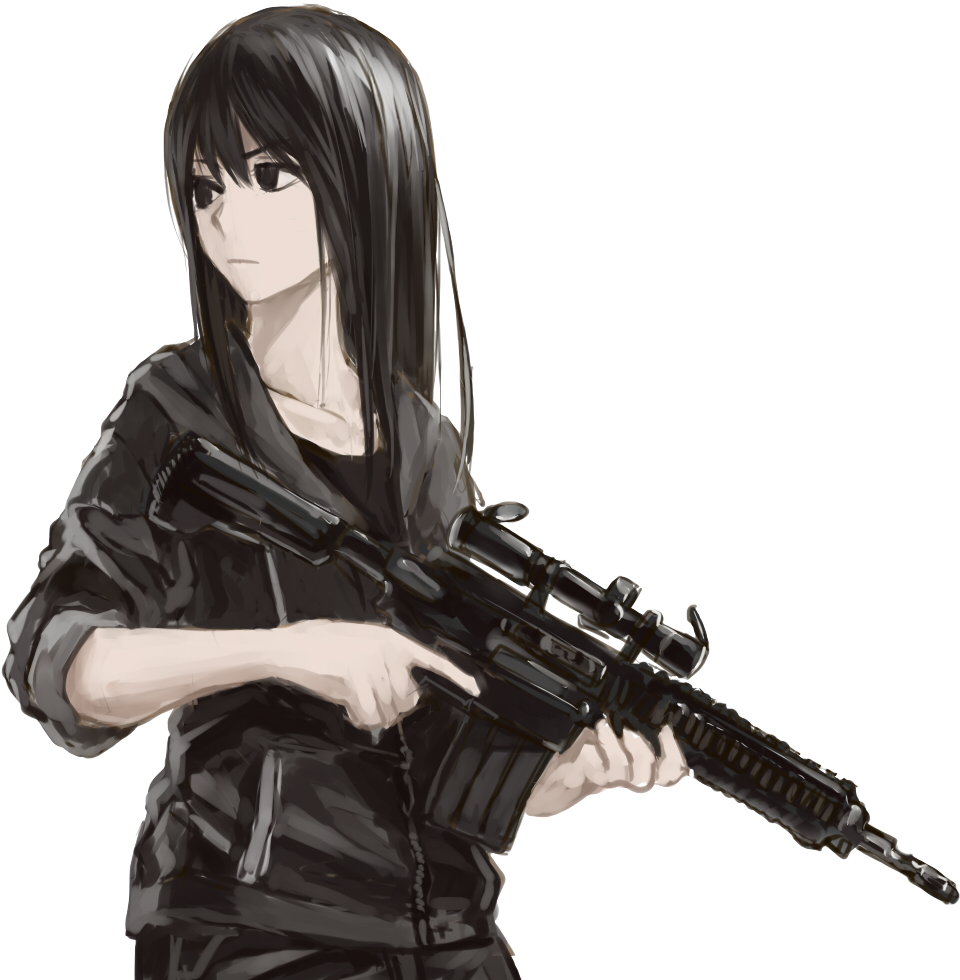 Butt-stallion Anime Guns Transparent - Anime Girl With Gun Clipart (1000x1000), Png Download