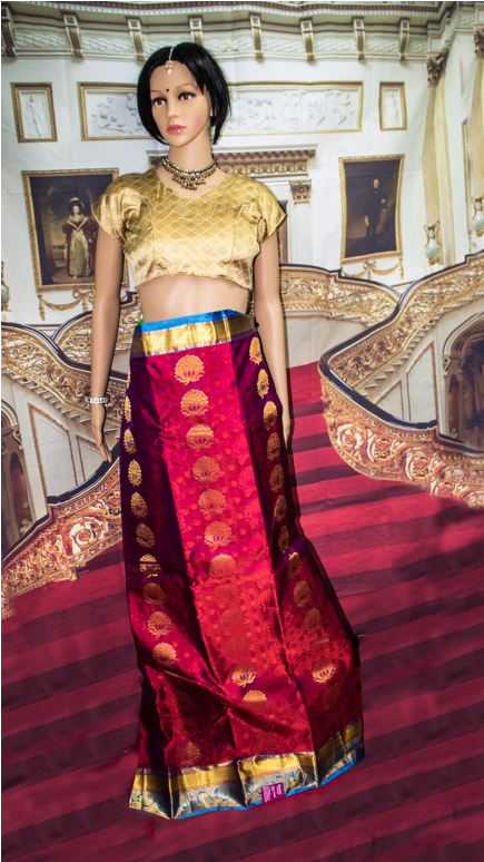 Dark Red And Navy Blue Combination Pure Kanjeepuram - Sari Clipart (600x773), Png Download