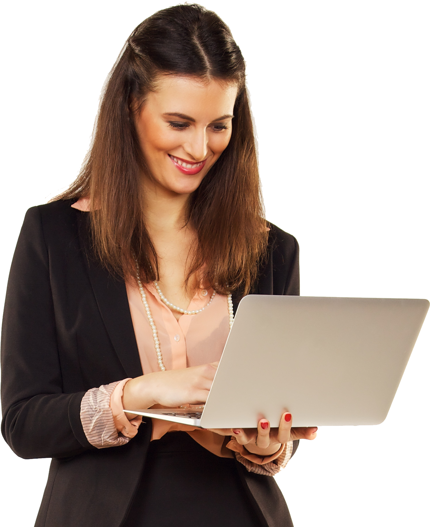 Corporate Woman Against White Background Using Laptop Clipart (1641x1893), Png Download
