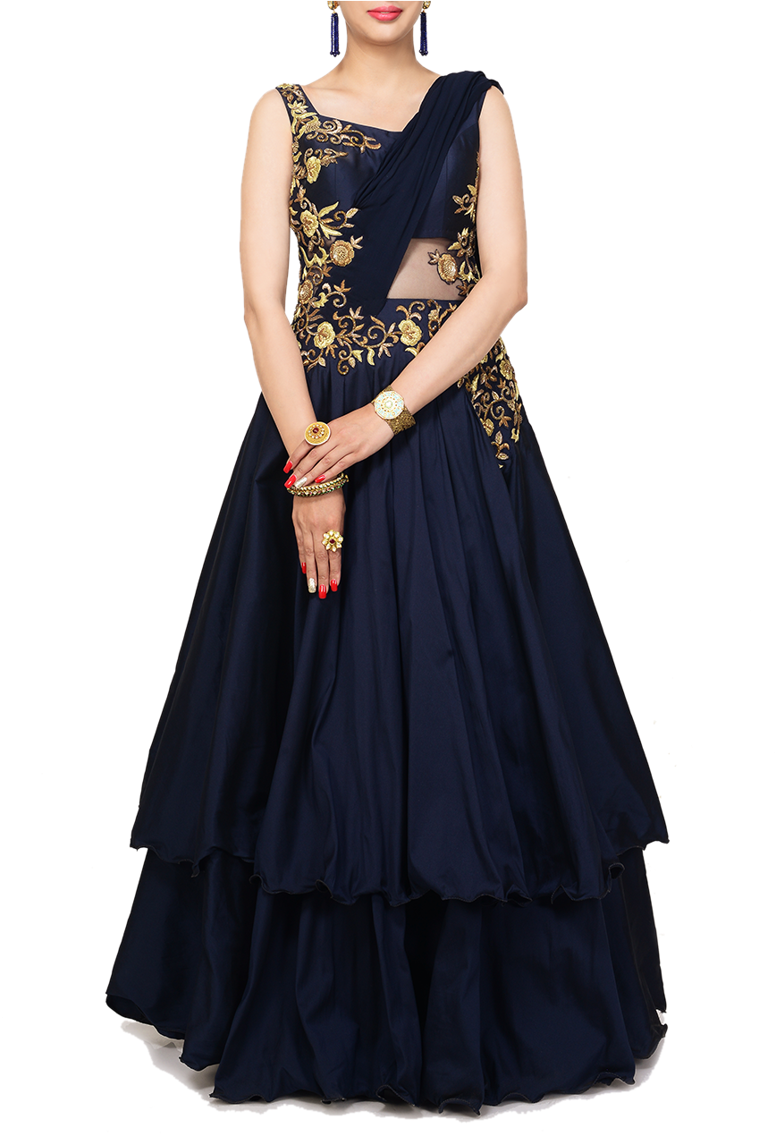 Midnight Saree Gownin Stock - Gown Clipart (1000x1288), Png Download