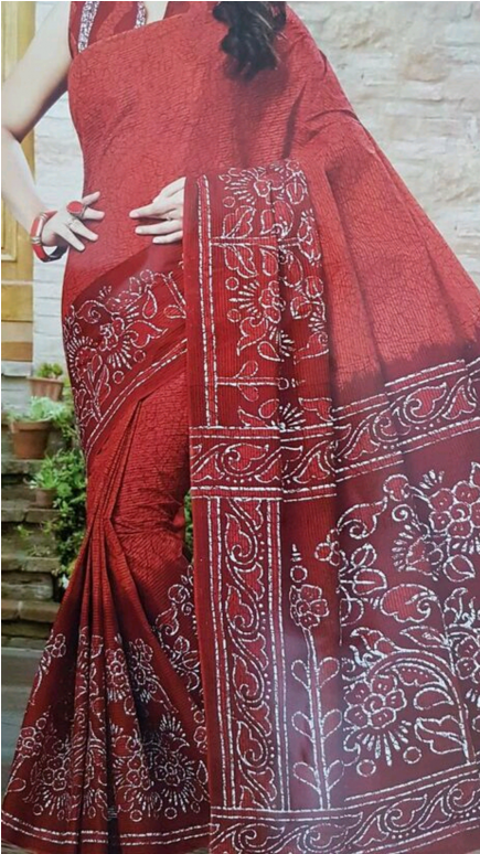 Red Printed Cotton Saree - Gown Clipart (600x773), Png Download