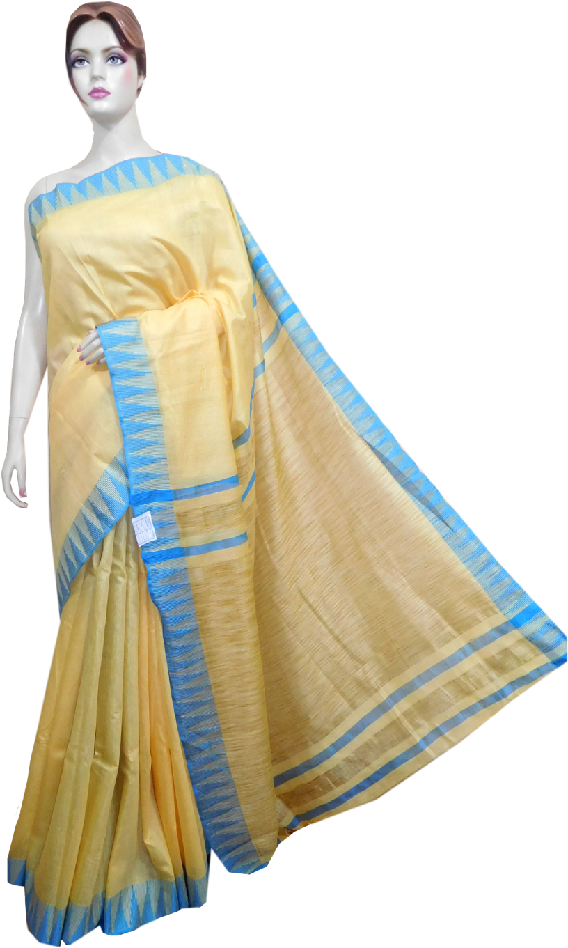 Kota Silk Temple Border Yarn Dyed Handloom Saree - Silk Clipart (1200x1412), Png Download
