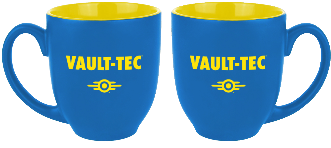 This Oversized Mug Shines In Bright Blue And Features - Vault Tec Mug Clipart (1500x1500), Png Download