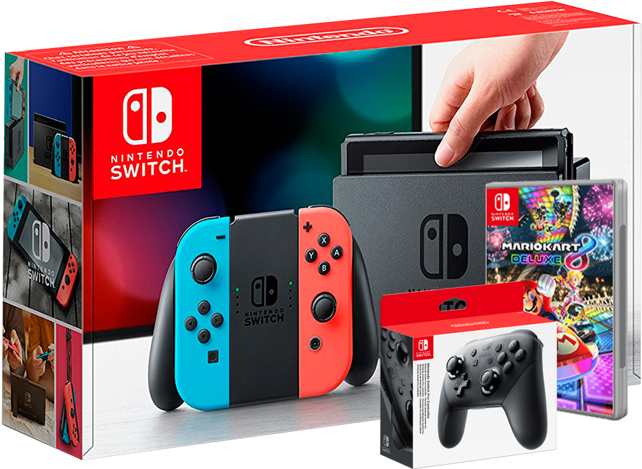 Consola Nintendo Switch Azul Neon / Rojo Neon Mario - Mando Pro Nintendo Switch Clipart (1000x1000), Png Download