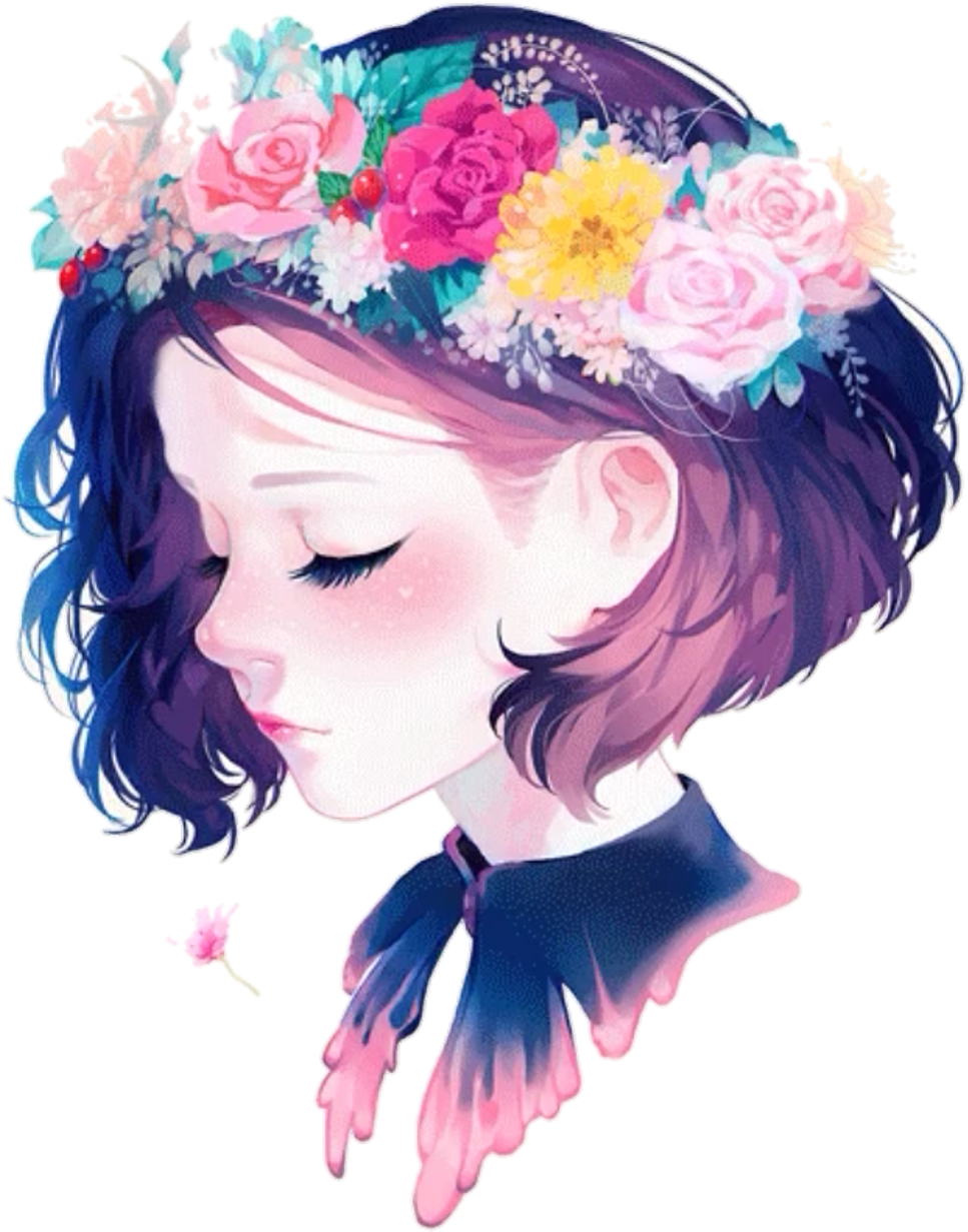 Amino Sticker - Draw Girl Wearing A Flower Crown Clipart (1024x1282), Png Download