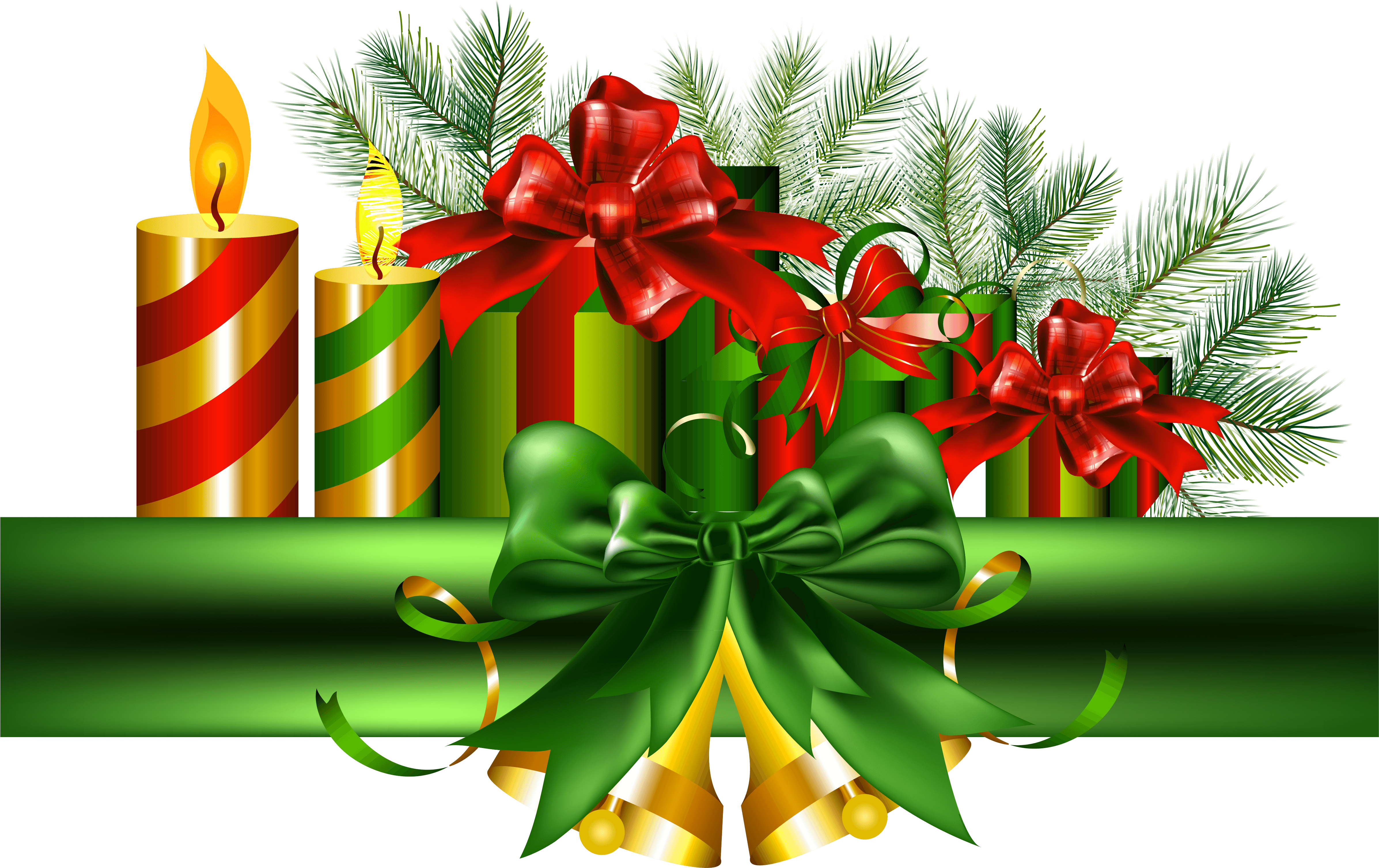 Christmas Green Decoration With Golden Bells Png Clipart Transparent Png (4788x3017), Png Download