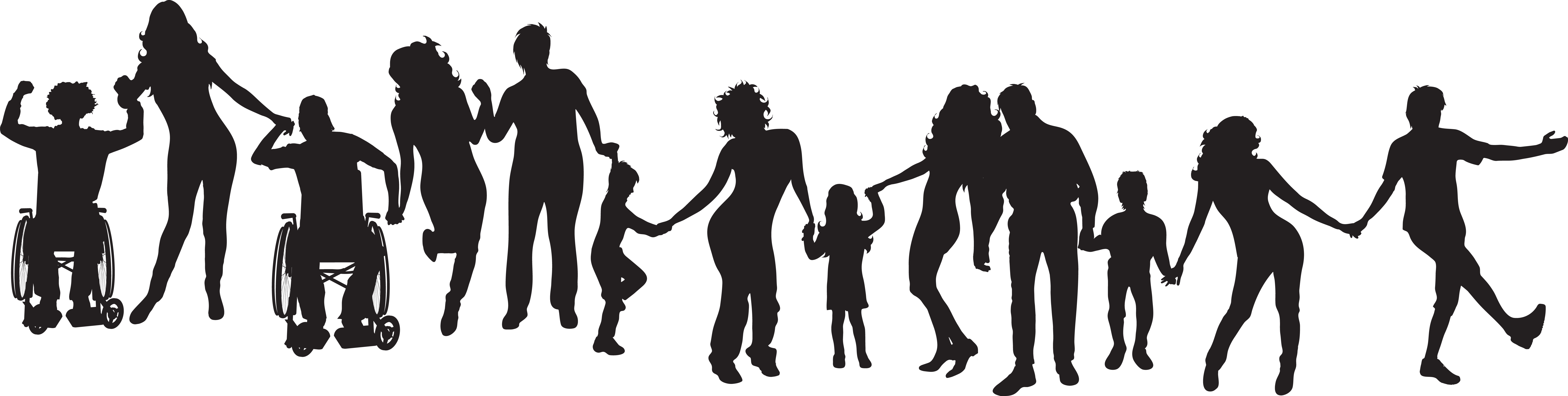 Group Silhouette Inclusive - Silhouette Clipart (7529x1901), Png Download