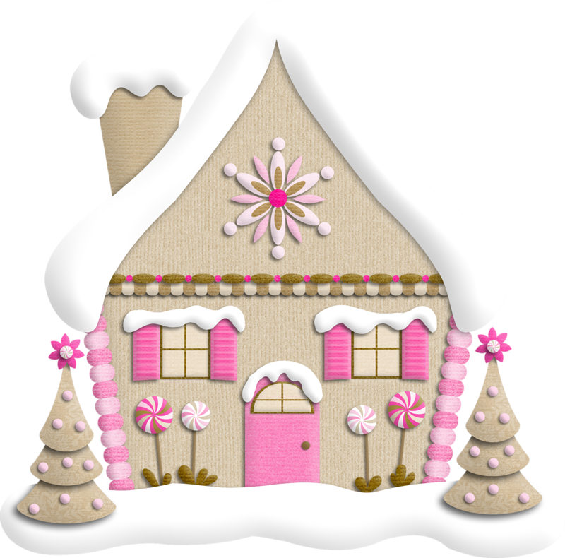 Pink Dessert Tree Christmas Card Free Hd Image Clipart - Pink Gingerbread House Clipart - Png Download (800x790), Png Download