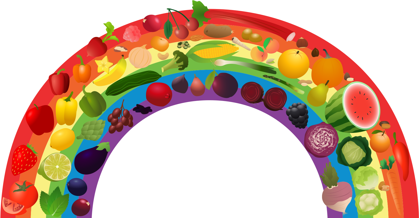 Meal Clipart Plate Food - Fruit And Vegetables Rainbow - Png Download (1751x912), Png Download