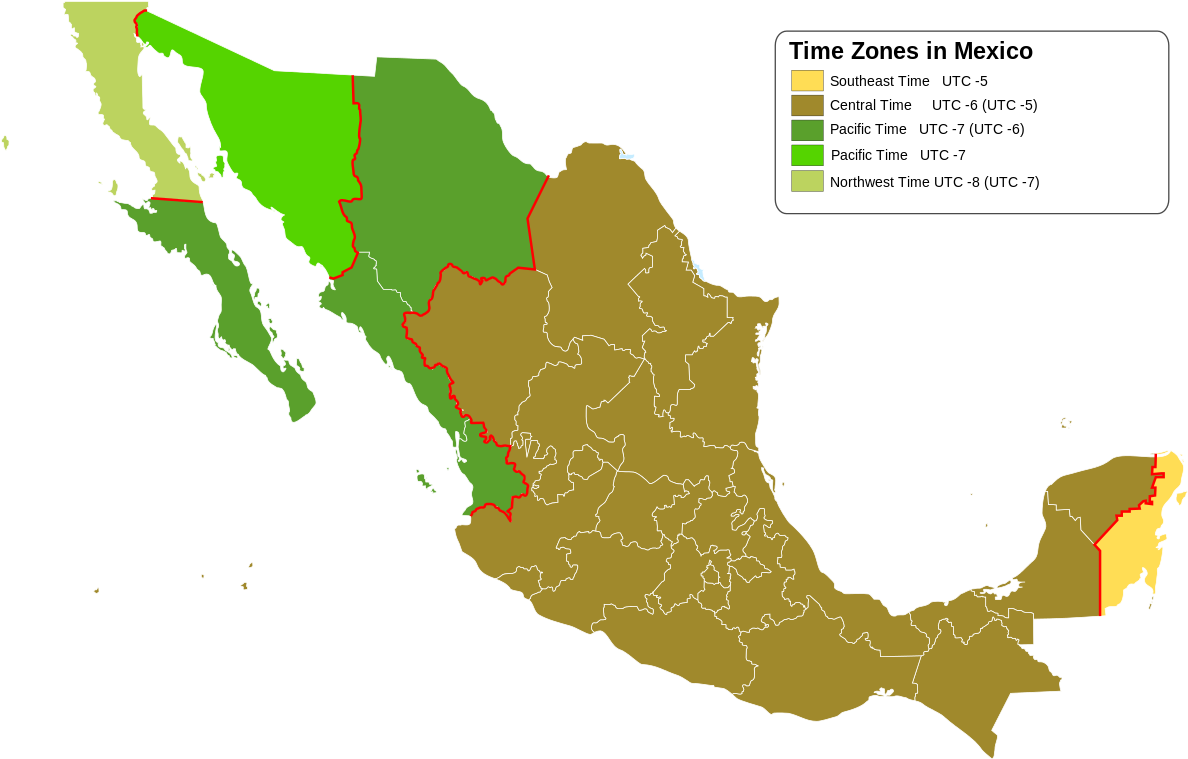 Map Of Time Zones In The Usa Printable Time In Mexico - Zeitzonen Mexiko Clipart (1200x758), Png Download