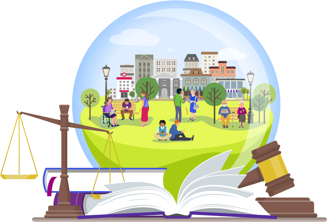 Law Books, Gavel, Scales Of Justice, And A Crystal - Playground Clipart (1144x776), Png Download
