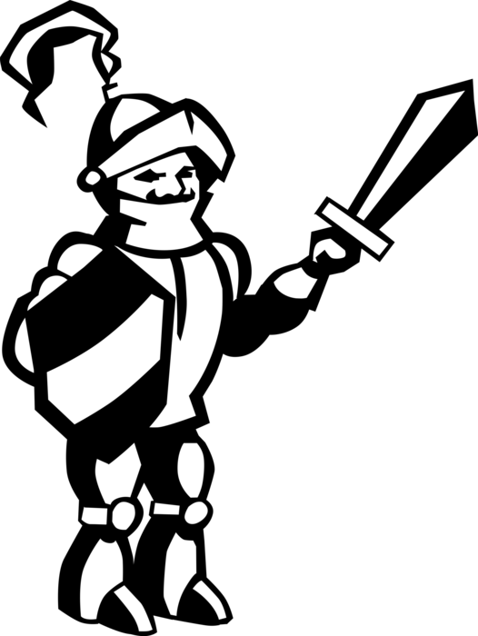 Vector Illustration Of Chivalry Medieval Knight In - Cartoon Clipart (526x700), Png Download